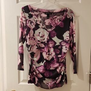 INC International Concepts Floral V-Neck Blouse in Pink and Purple Women's XL